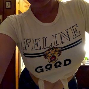 “Feline Good” Front Tie Crop Top 🐅